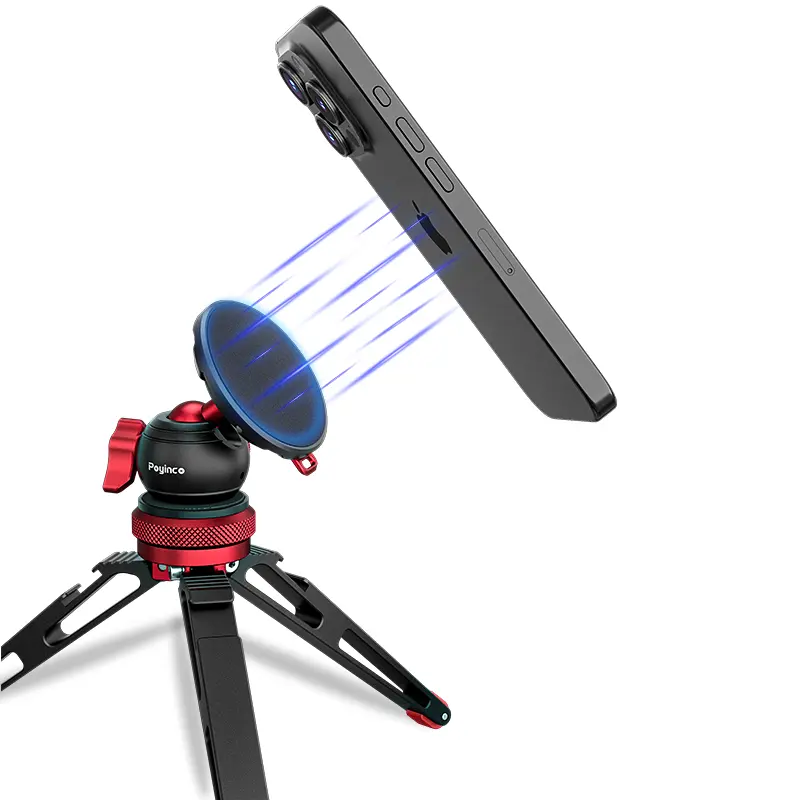 Magnetic Desk Phone Tripod Set Single Hand Grip Selfie Stick Metal Tabletop Mini Tripod with Ball Head for MagSafe iPhone